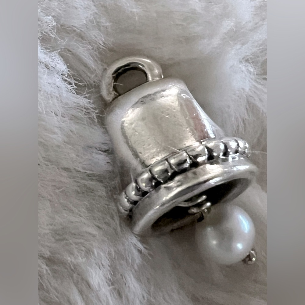 Pandora Silver Bell with Hanging White Pearl Charm